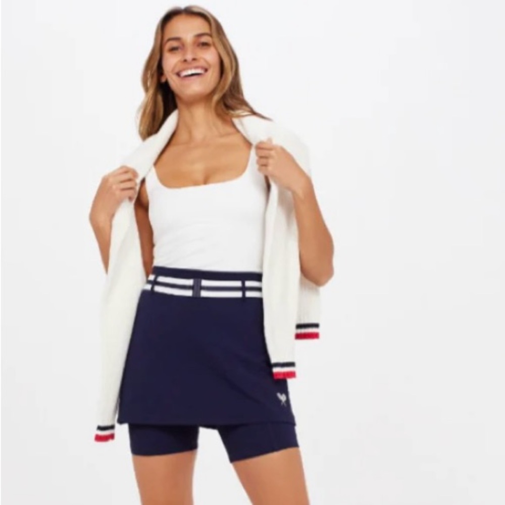 The Upside Matchpoint Ash Skort Navy Tennis Skirt with Striped Belt Size LG - 10